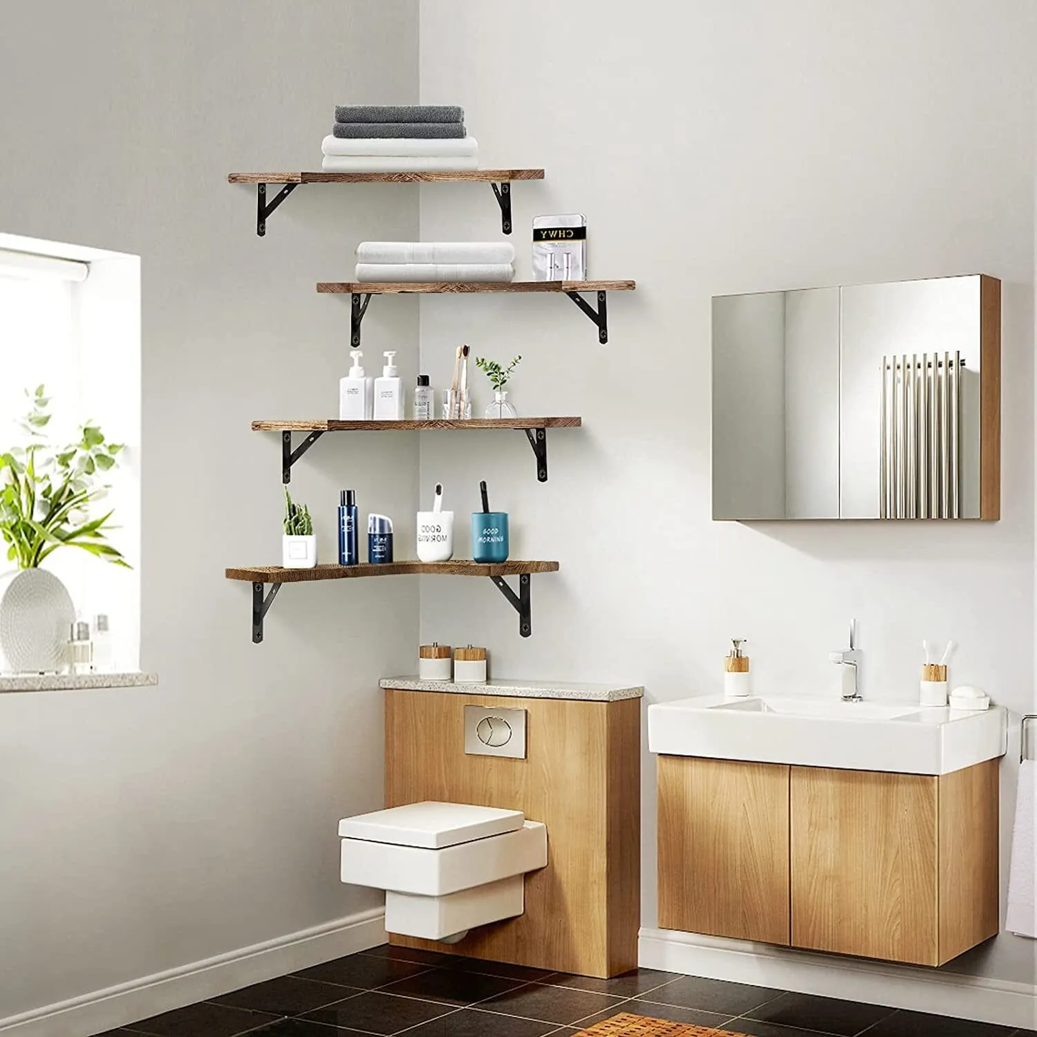 4-Pack: Corner Floating Shelf Wall Mount Display Storage