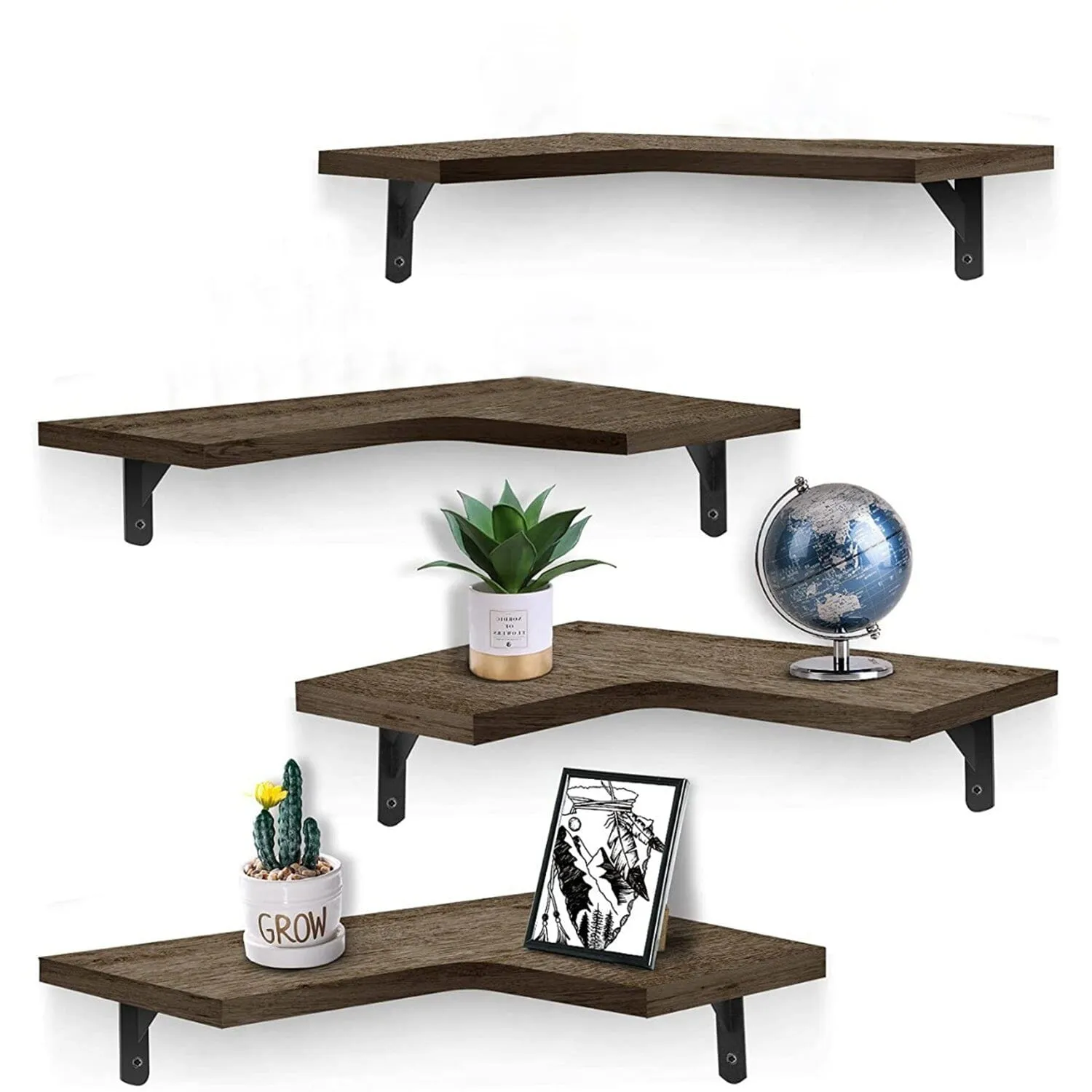 4-Pack: Corner Floating Shelf Wall Mount Display Storage