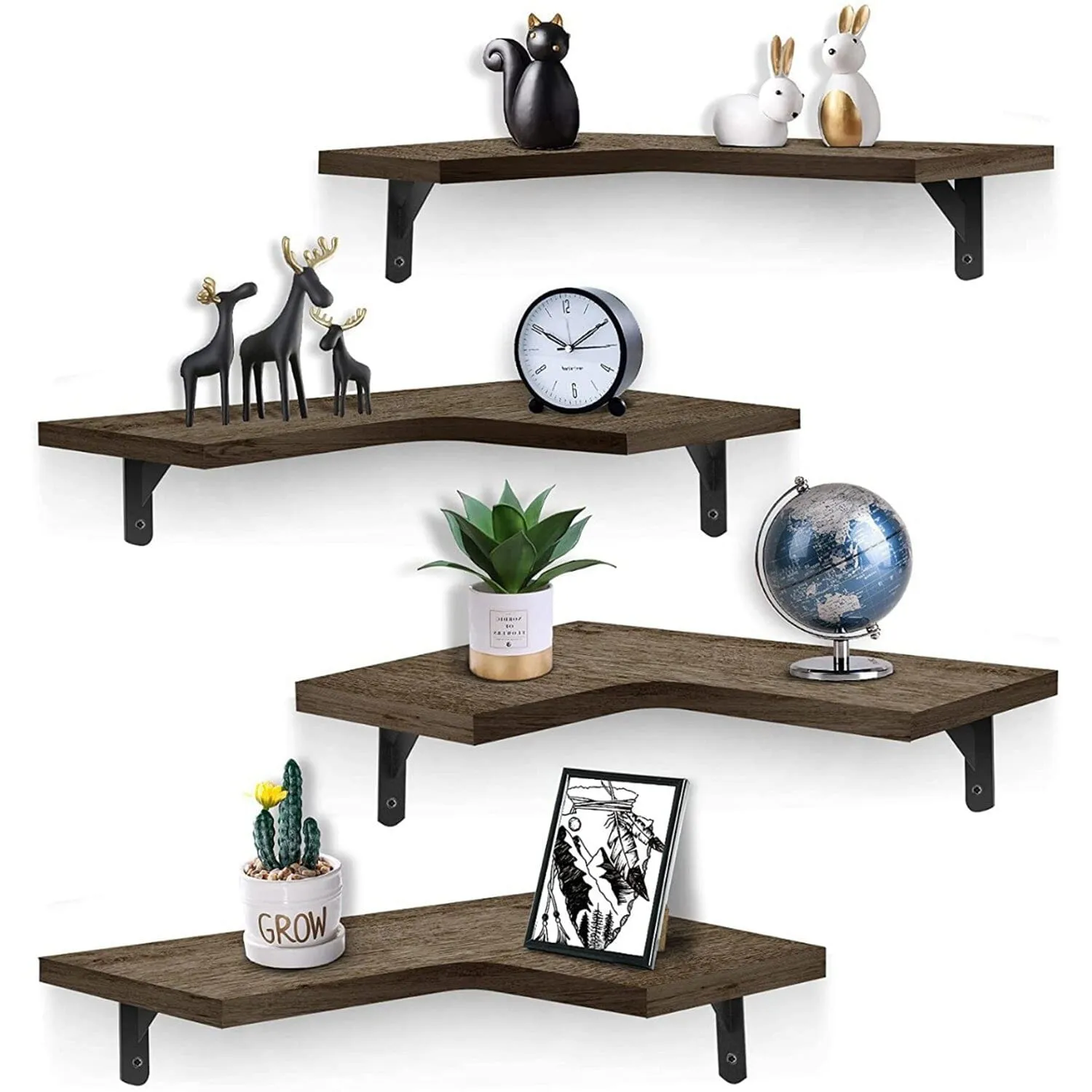 4-Pack: Corner Floating Shelf Wall Mount Display Storage