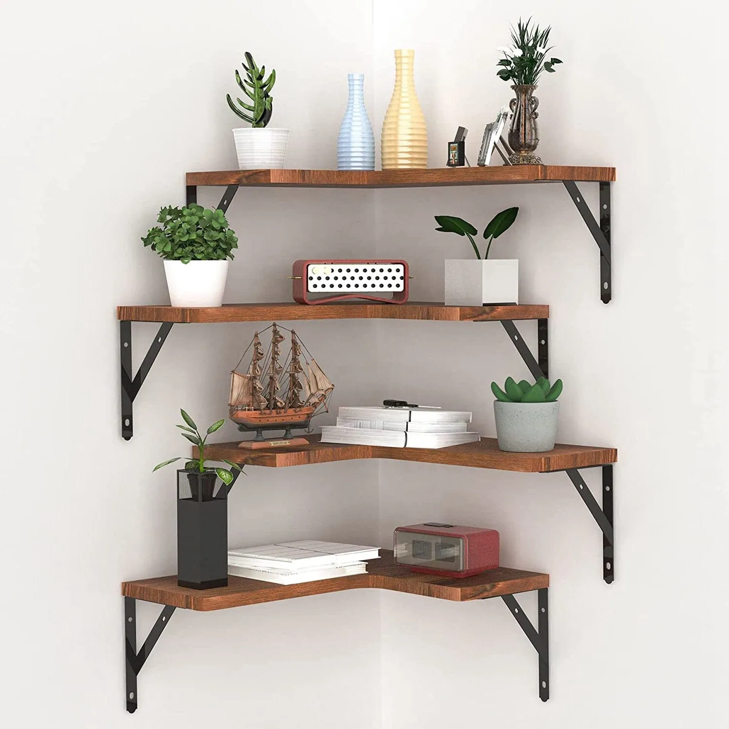 4-Pack: Corner Floating Shelf Wall Mount Display Storage