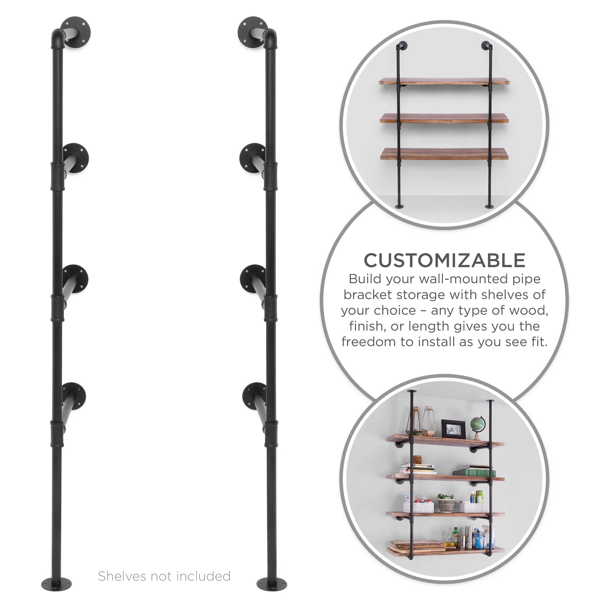 4-Tier Industrial Wall-Mounted Iron Pipe Bracket DIY Bookshelf Frame