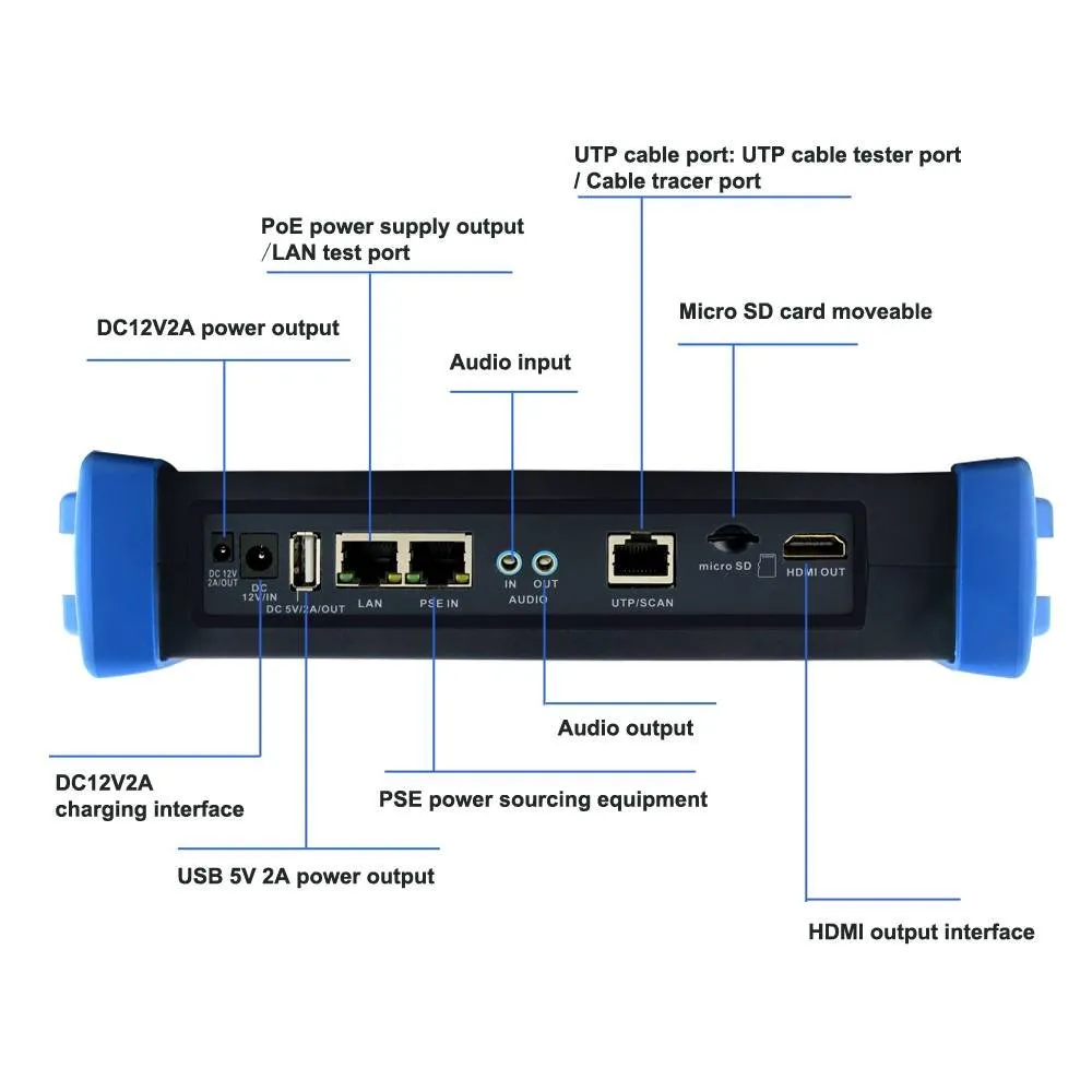 CCTV/ IP camera-tester voor IP, HD-TVI, HD-CVI en CVBS camera's (Tot 8MP/4K geschikt)