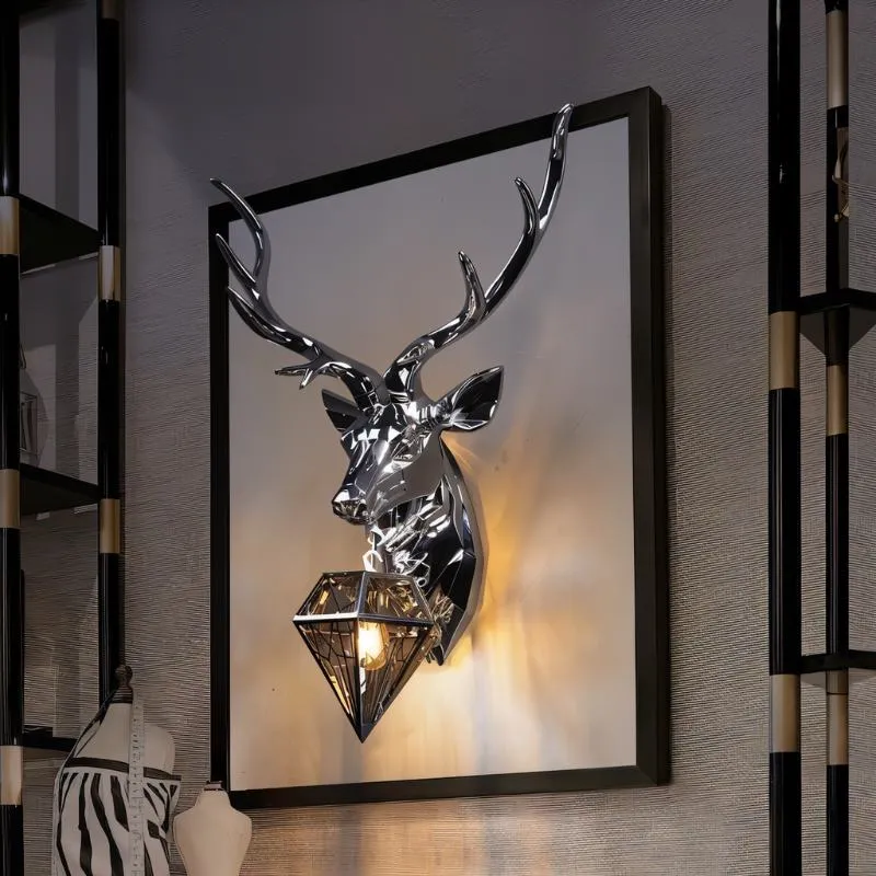 Deer Head Metallic Wall Lamp