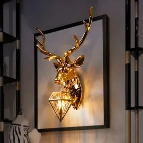 Deer Head Metallic Wall Lamp