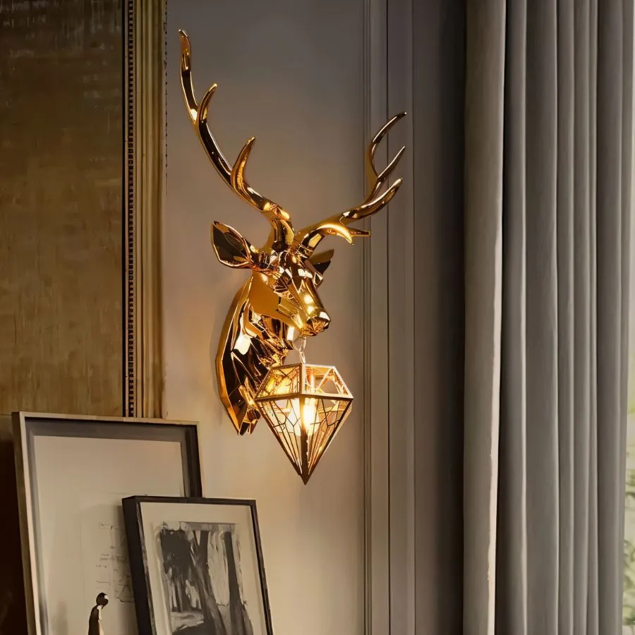 Deer Head Metallic Wall Lamp