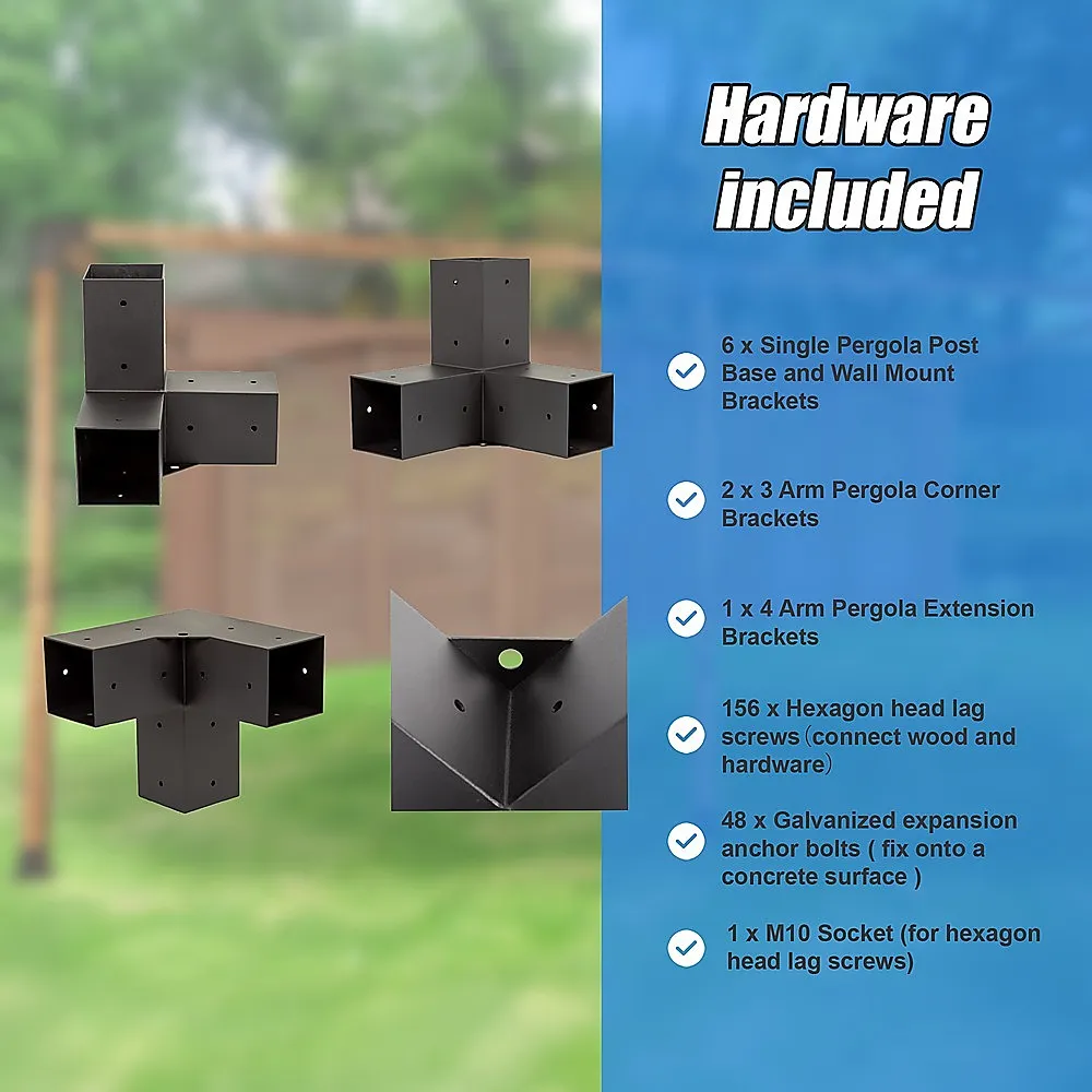 Durable Matte Black Steel Pergola Brackets Kit (6 Brackets)