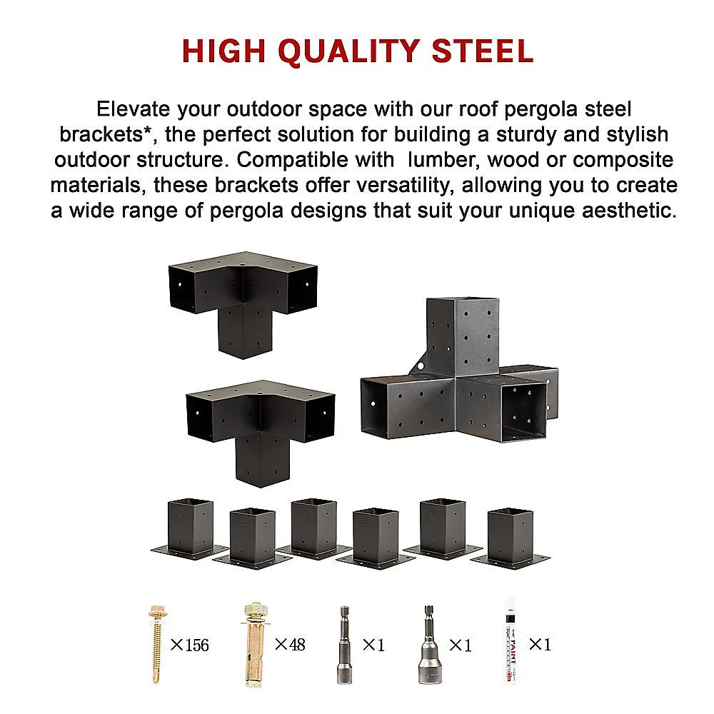 Durable Matte Black Steel Pergola Brackets Kit (6 Brackets)