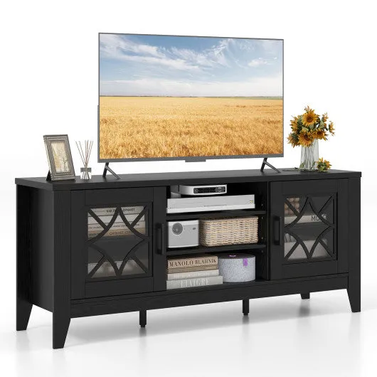 Farmhouse TV Stand for TVs Up to 65 Inches 4 Adjustable Shelves-Black