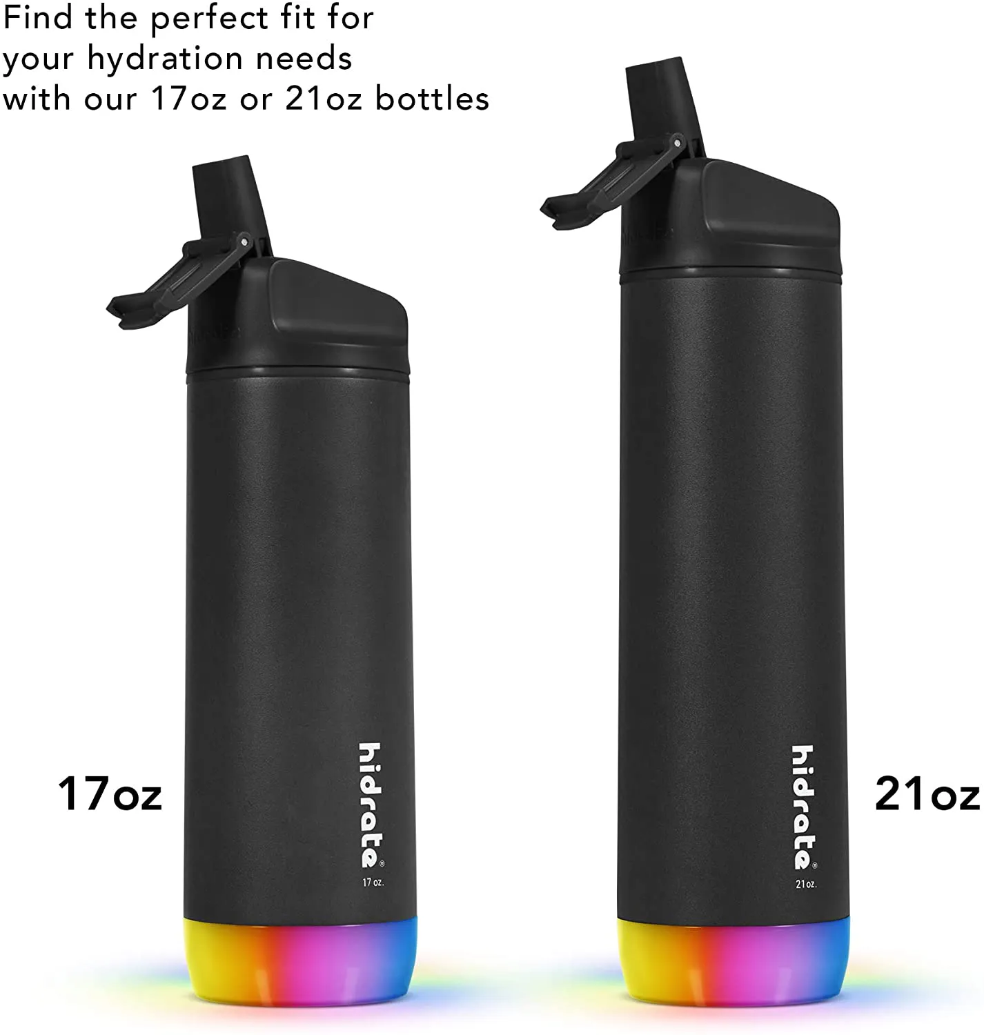 Hidrate Spark Steel Smart Water Bottle, Tracks Water Intake & Glows to Remind You to Stay Hydrated - Straw Lid