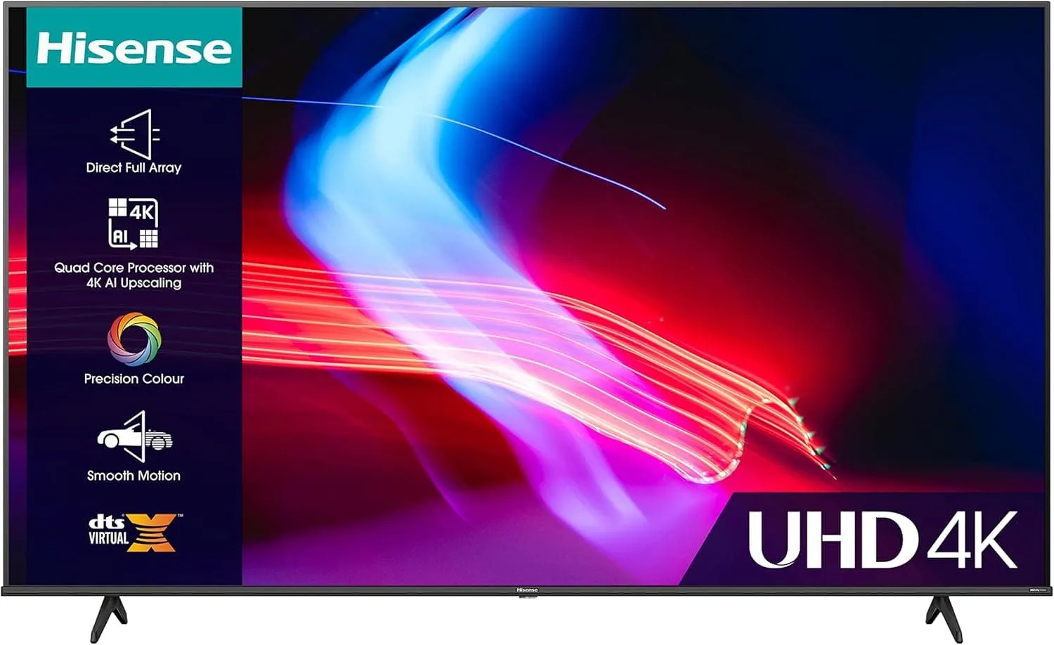 Hisense 43 Inch VIDAA Smart TV 43A6KTUK - Dolby Vision, Pixel Tuning, Voice Remote, Share to TV, and Youtube, Freeview Play, Netflix and Disney (2023 New Model), Black