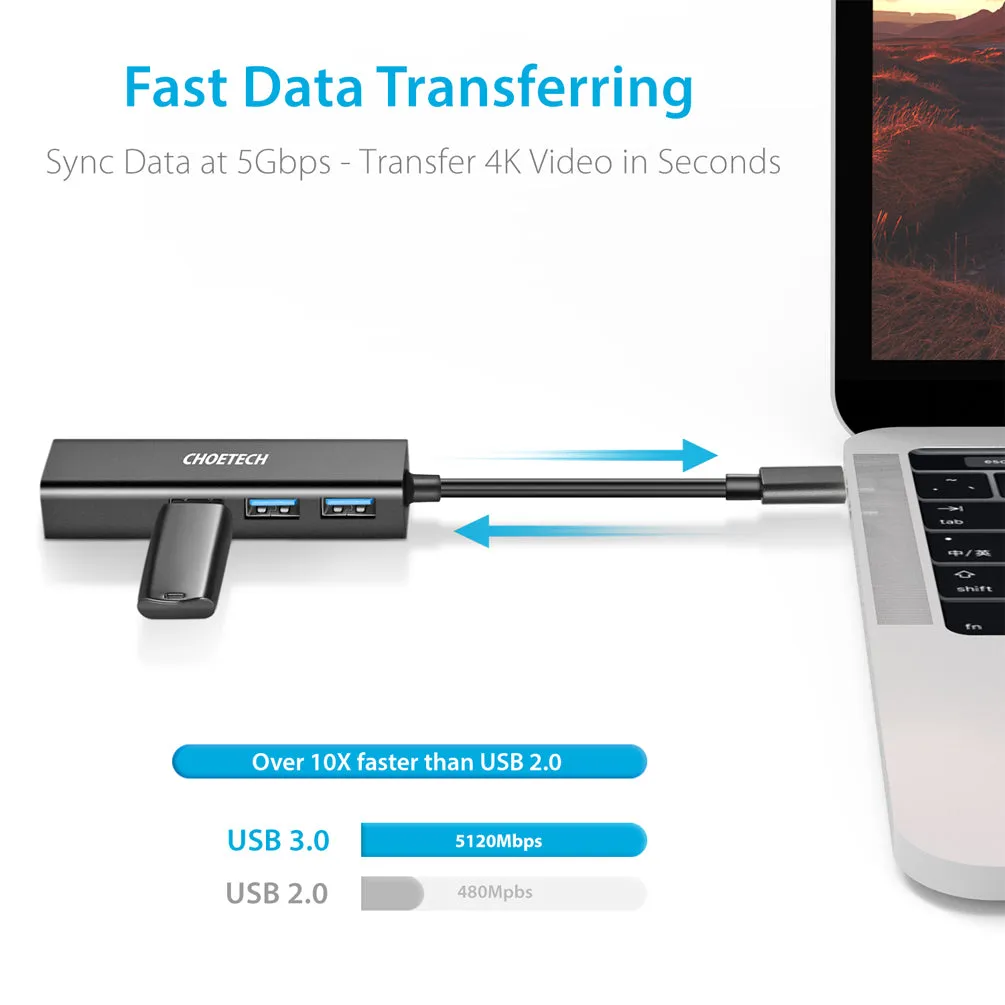 HUB-U02 Choetech 4-in-1 USB-C to RJ45 Adapter