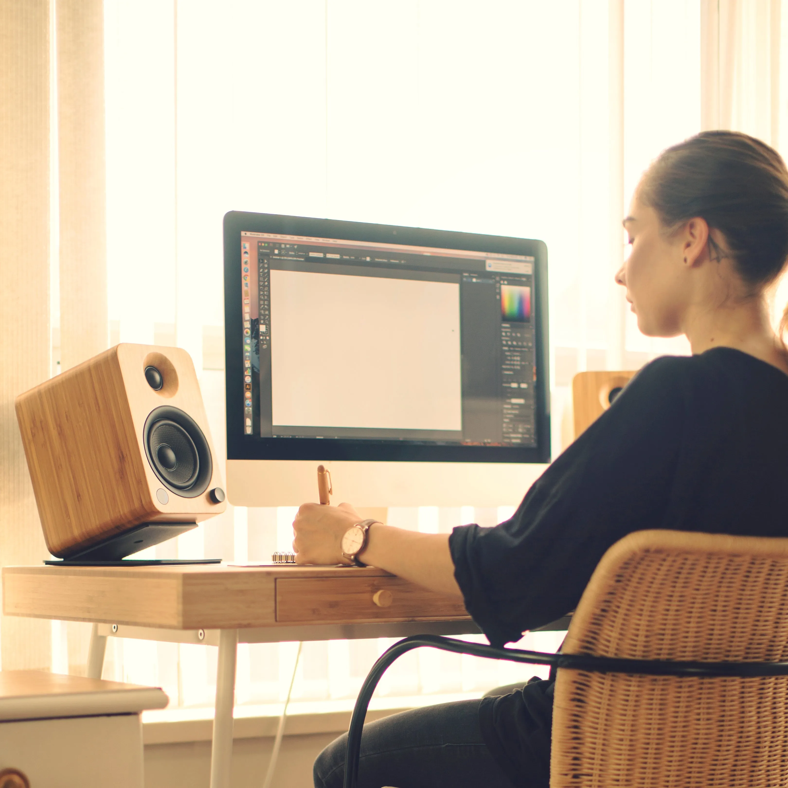 Kanto YU4 140W Powered Bookshelf Speakers with Bluetooth and Phono Preamp - Pair, Bamboo with S4 Black Stand Bundle