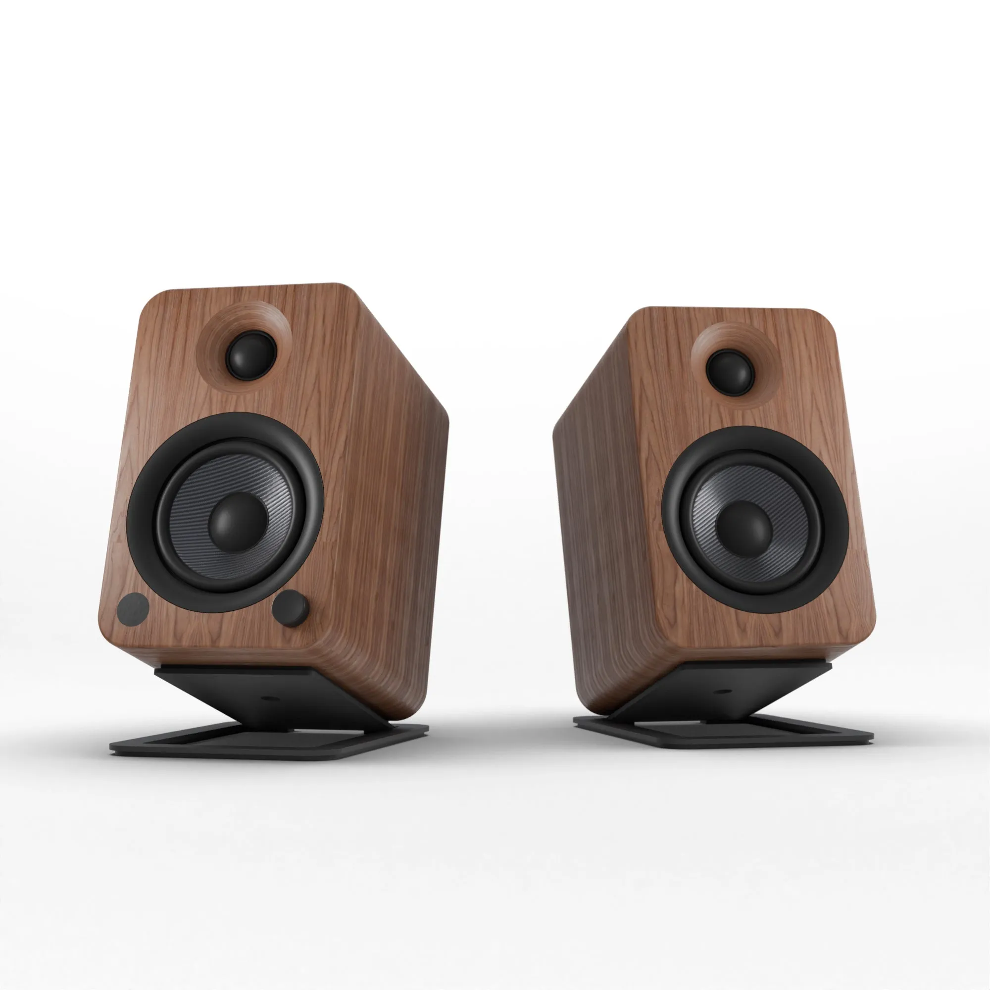 Kanto YU4 140W Powered Bookshelf Speakers with Bluetooth and Phono Preamp - Pair, Walnut with S4 Black Stand Bundle