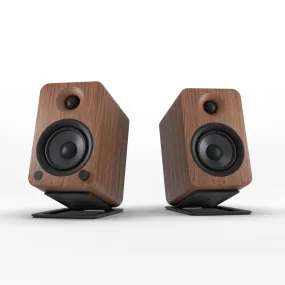 Kanto YU4 140W Powered Bookshelf Speakers with Bluetooth and Phono Preamp - Pair, Walnut with S4 Black Stand Bundle