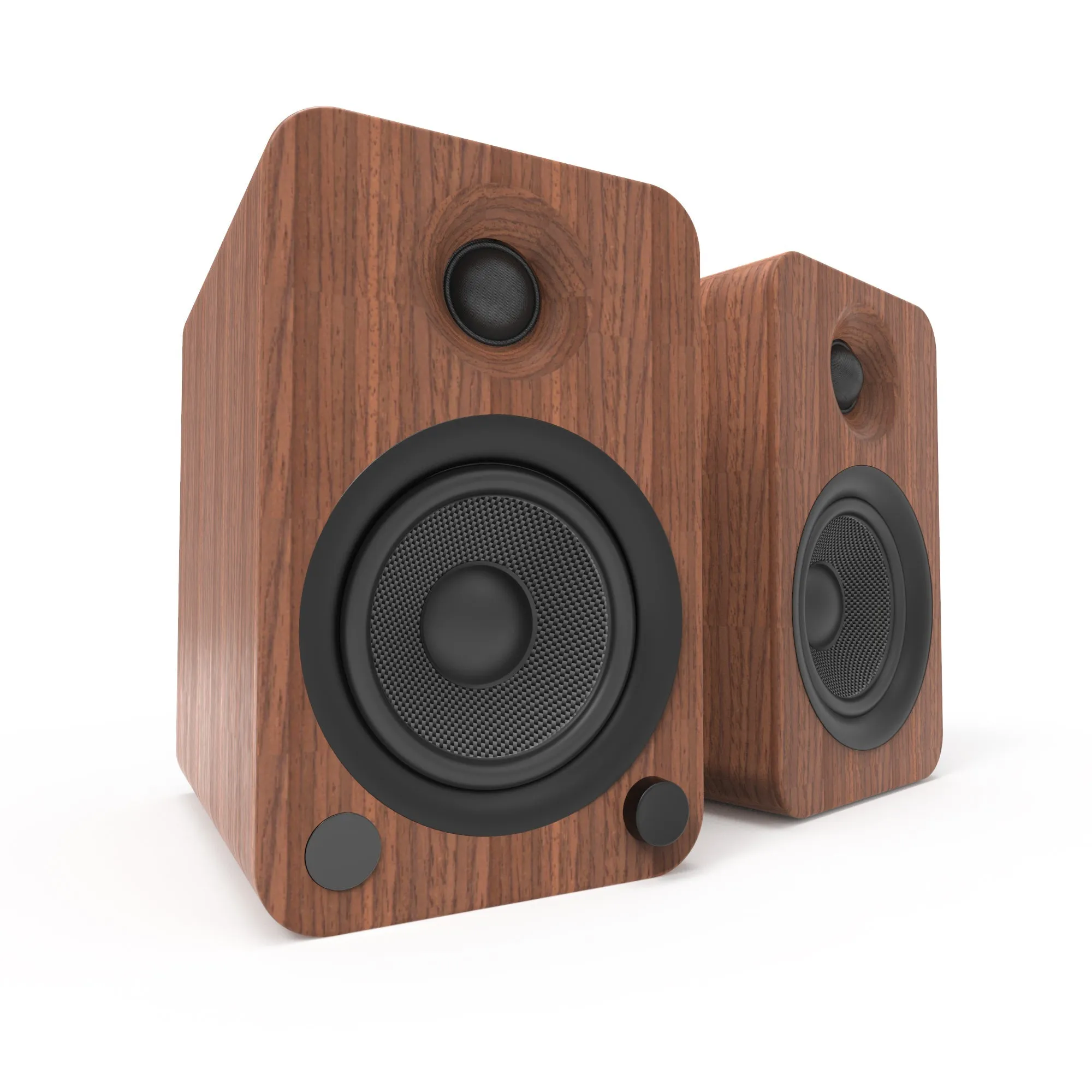 Kanto YU4 140W Powered Bookshelf Speakers with Bluetooth and Phono Preamp - Pair, Walnut with S4 Black Stand Bundle