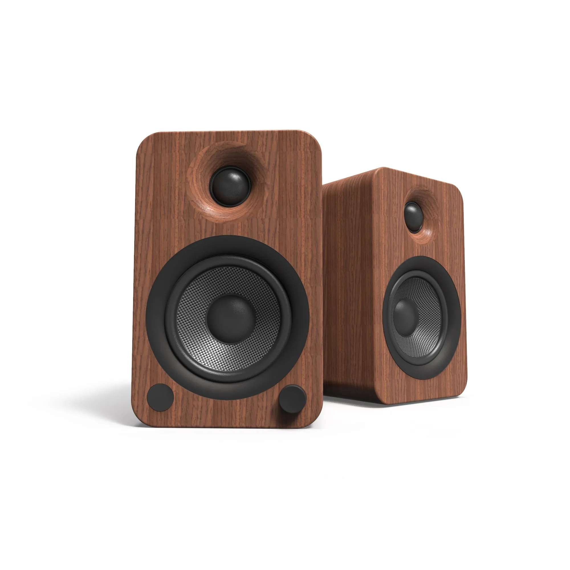 Kanto YU4 140W Powered Bookshelf Speakers with Bluetooth and Phono Preamp - Pair, Walnut with S4 Black Stand Bundle