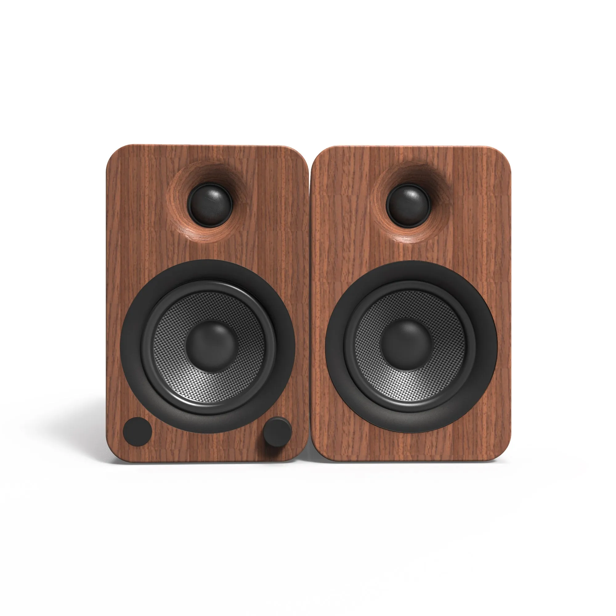 Kanto YU4 140W Powered Bookshelf Speakers with Bluetooth and Phono Preamp - Pair, Walnut with S4 Black Stand Bundle