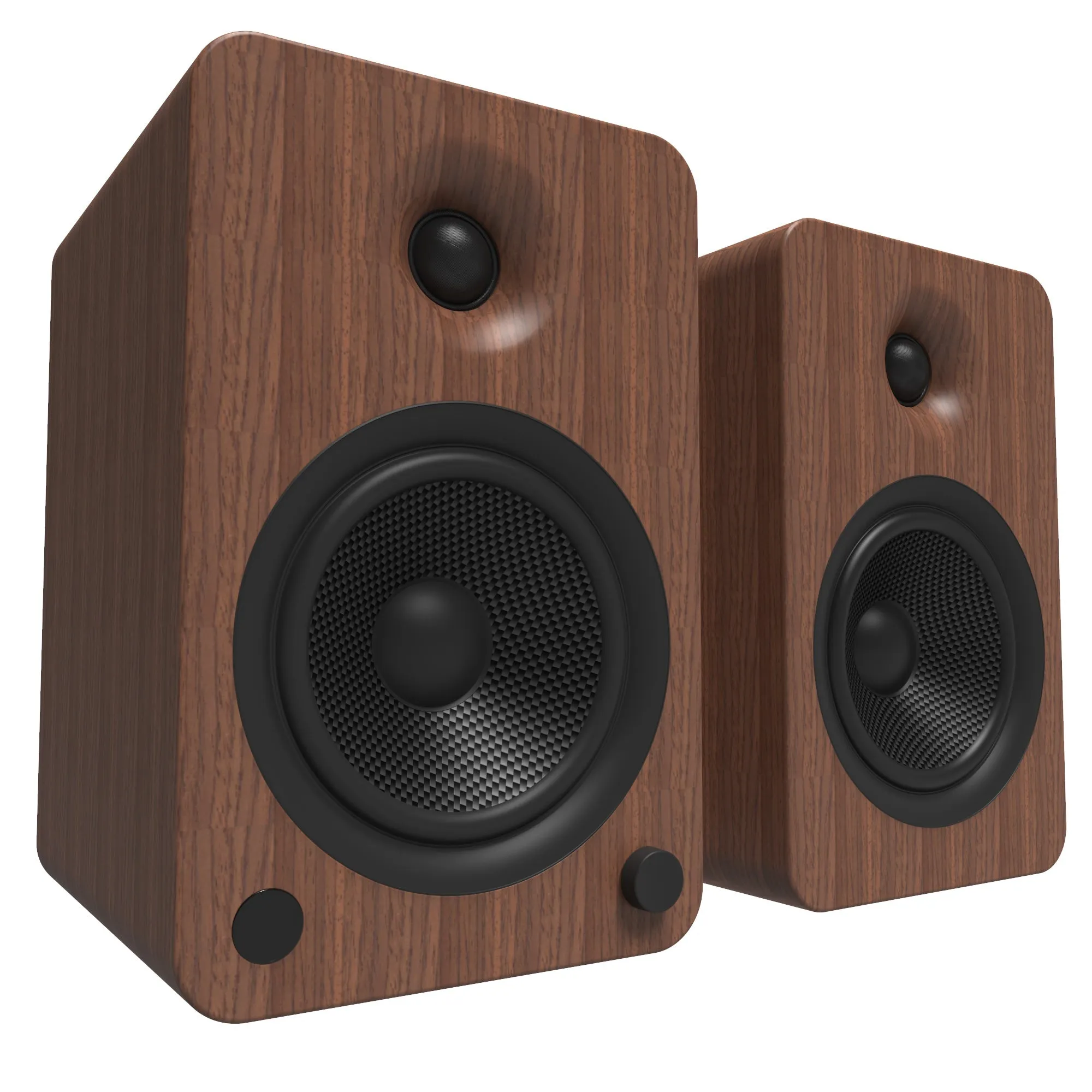 Kanto YU6 200W Powered Bookshelf Speakers with Bluetooth and Phono Preamp - Pair, Walnut with SP6HD Black Stand Bundle