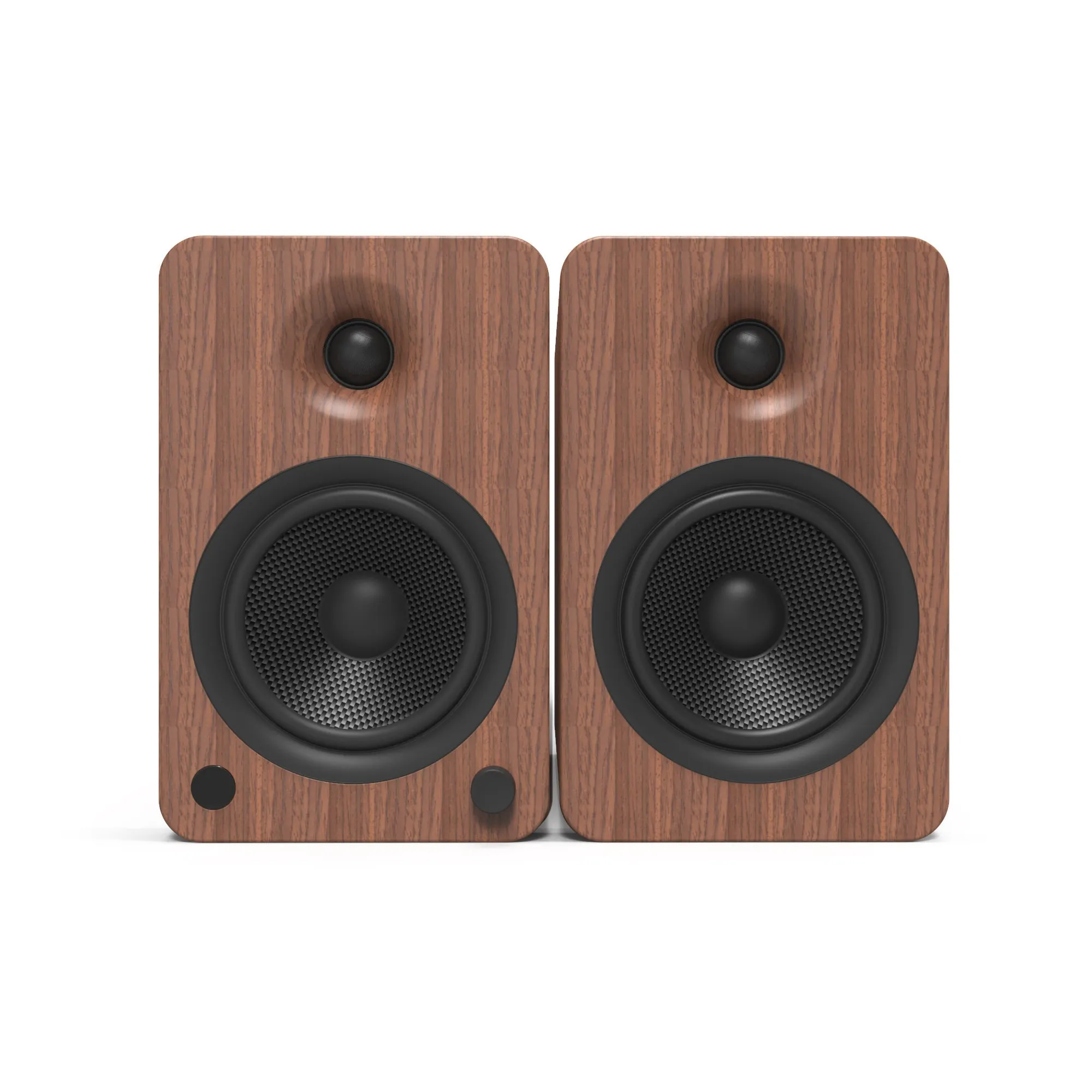 Kanto YU6 200W Powered Bookshelf Speakers with Bluetooth and Phono Preamp - Pair, Walnut with SP6HD Black Stand Bundle