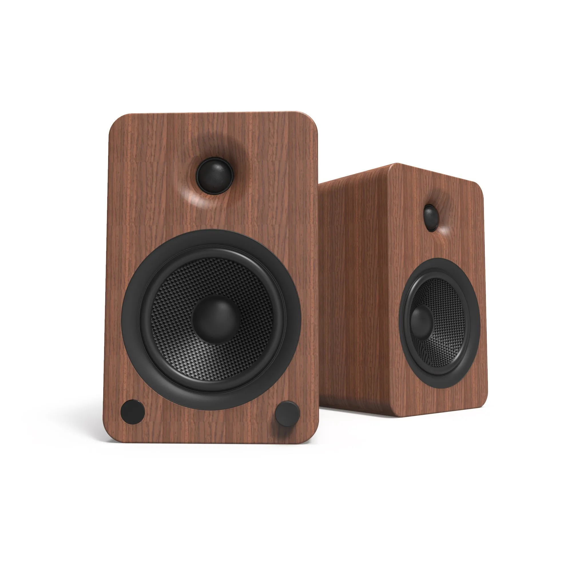 Kanto YU6 200W Powered Bookshelf Speakers with Bluetooth and Phono Preamp - Pair, Walnut with SP6HD Black Stand Bundle