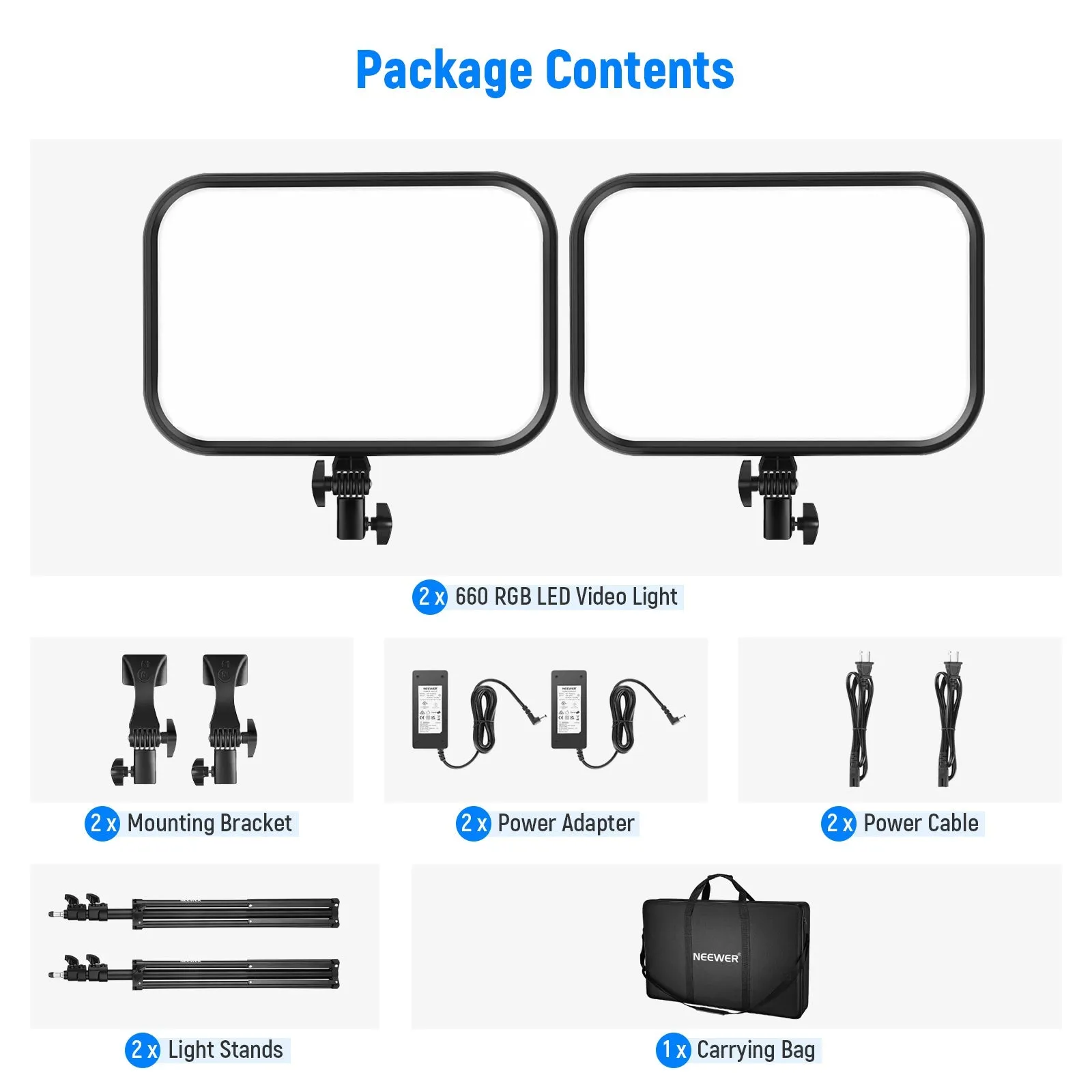 NEEWER 2 Pack RGB168 18.3 Inch LED Panel Video Light