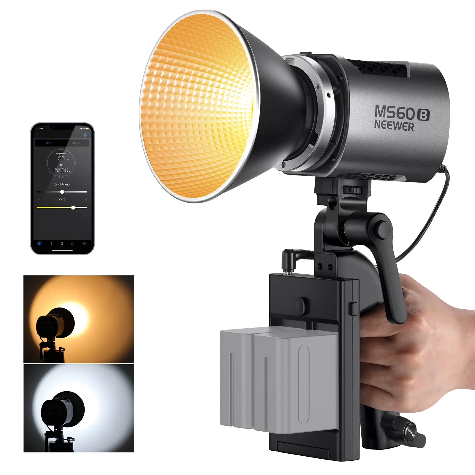 NEEWER MS60B Bi-color LED Video Light Handheld Spotlight