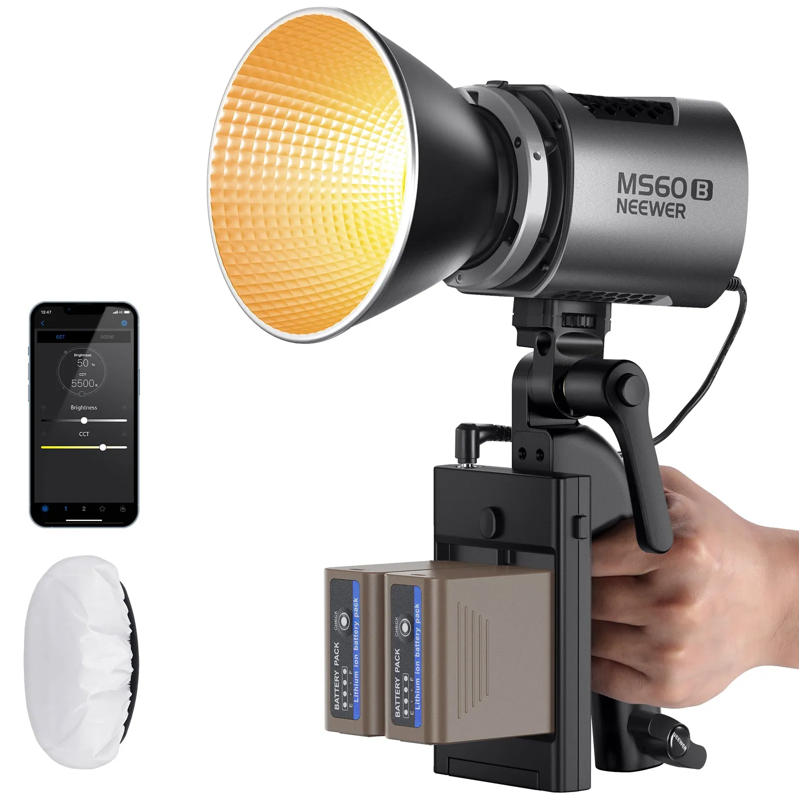 NEEWER MS60B Bi-color LED Video Light Handheld Spotlight