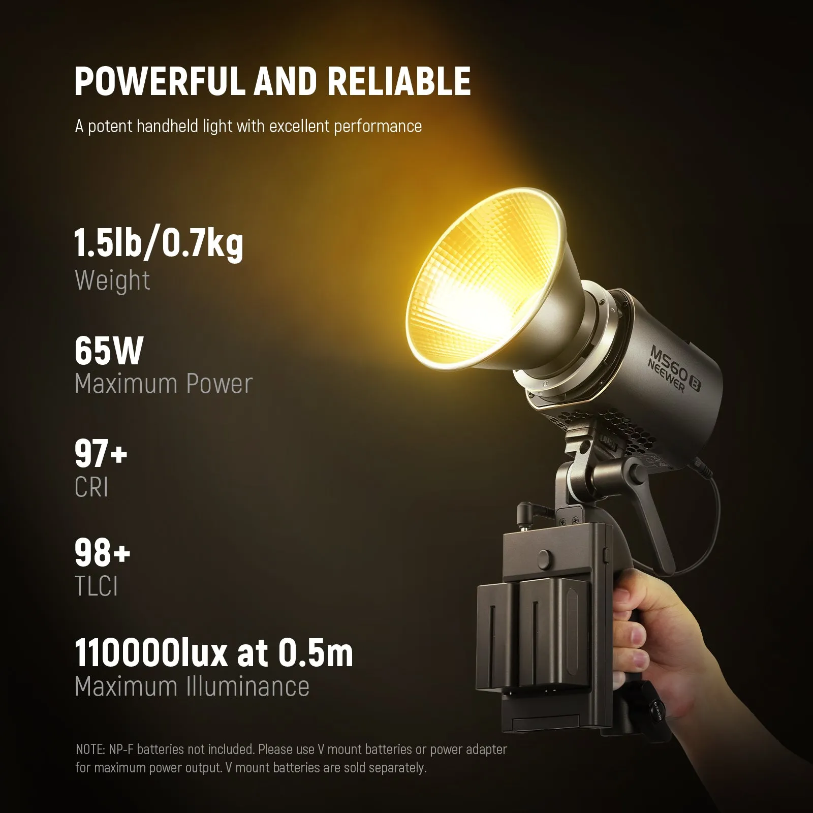 NEEWER MS60B Bi-color LED Video Light Handheld Spotlight