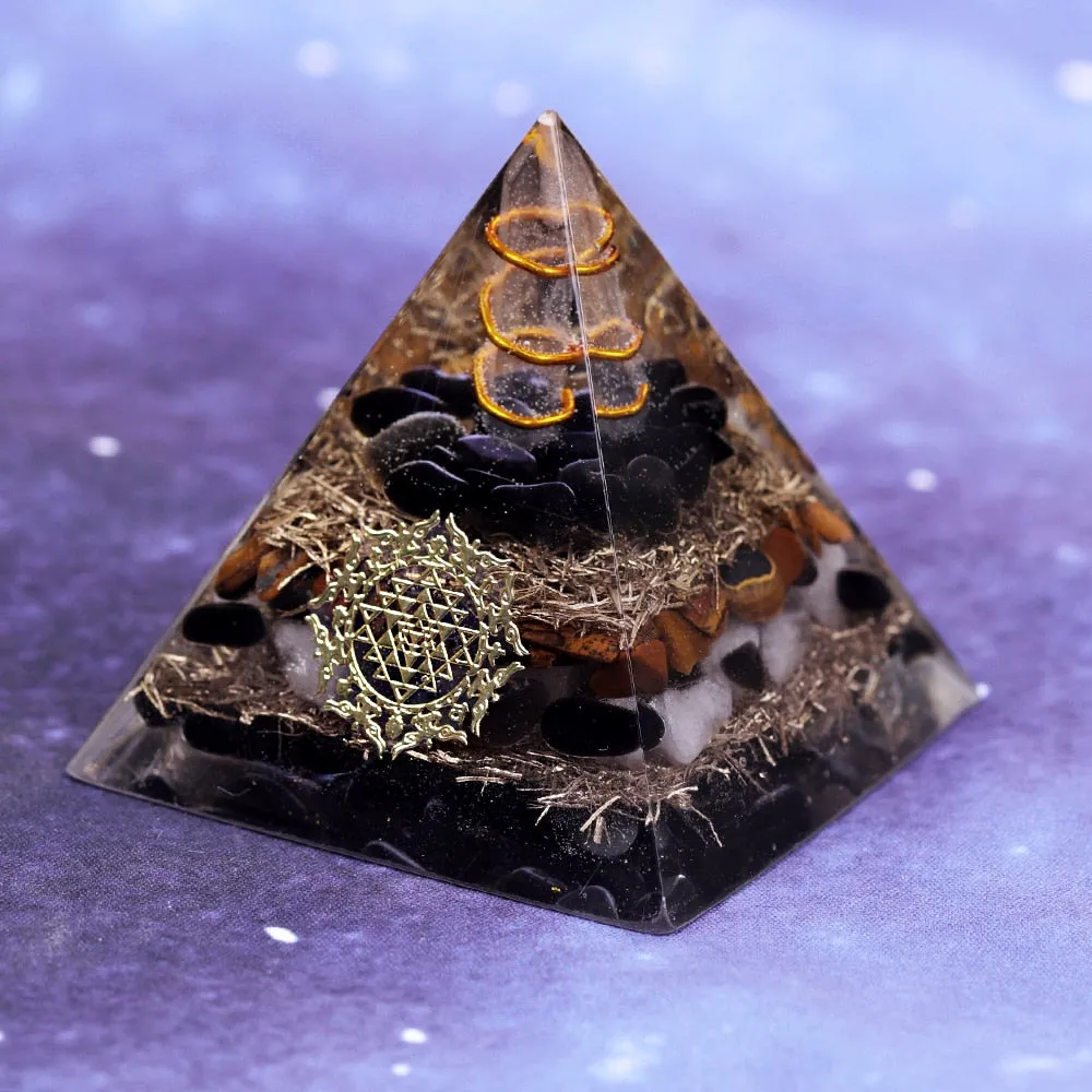 Orgone Pyramid Metaphysical Reiki Obsidian Lucky Crystal