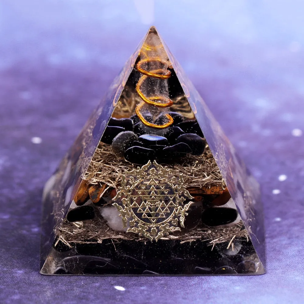 Orgone Pyramid Metaphysical Reiki Obsidian Lucky Crystal