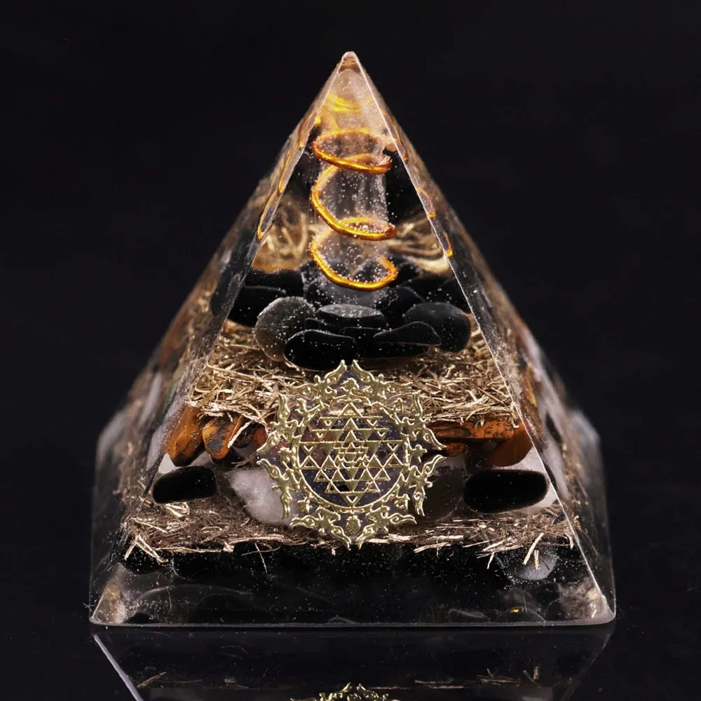 Orgone Pyramid Metaphysical Reiki Obsidian Lucky Crystal