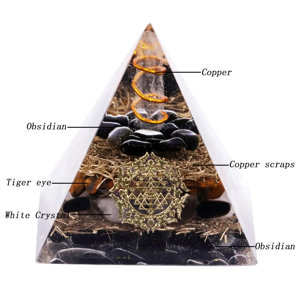 Orgone Pyramid Metaphysical Reiki Obsidian Lucky Crystal