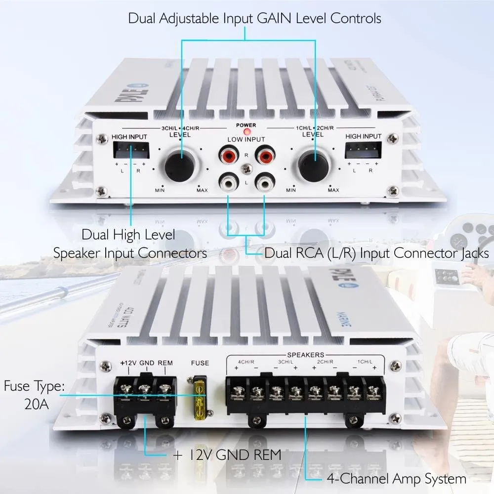 Pyle PLMRA410BT Elite Series Waterproof 400-Watt Marine Class AB Amp with Bluetooth® (4 Channels)