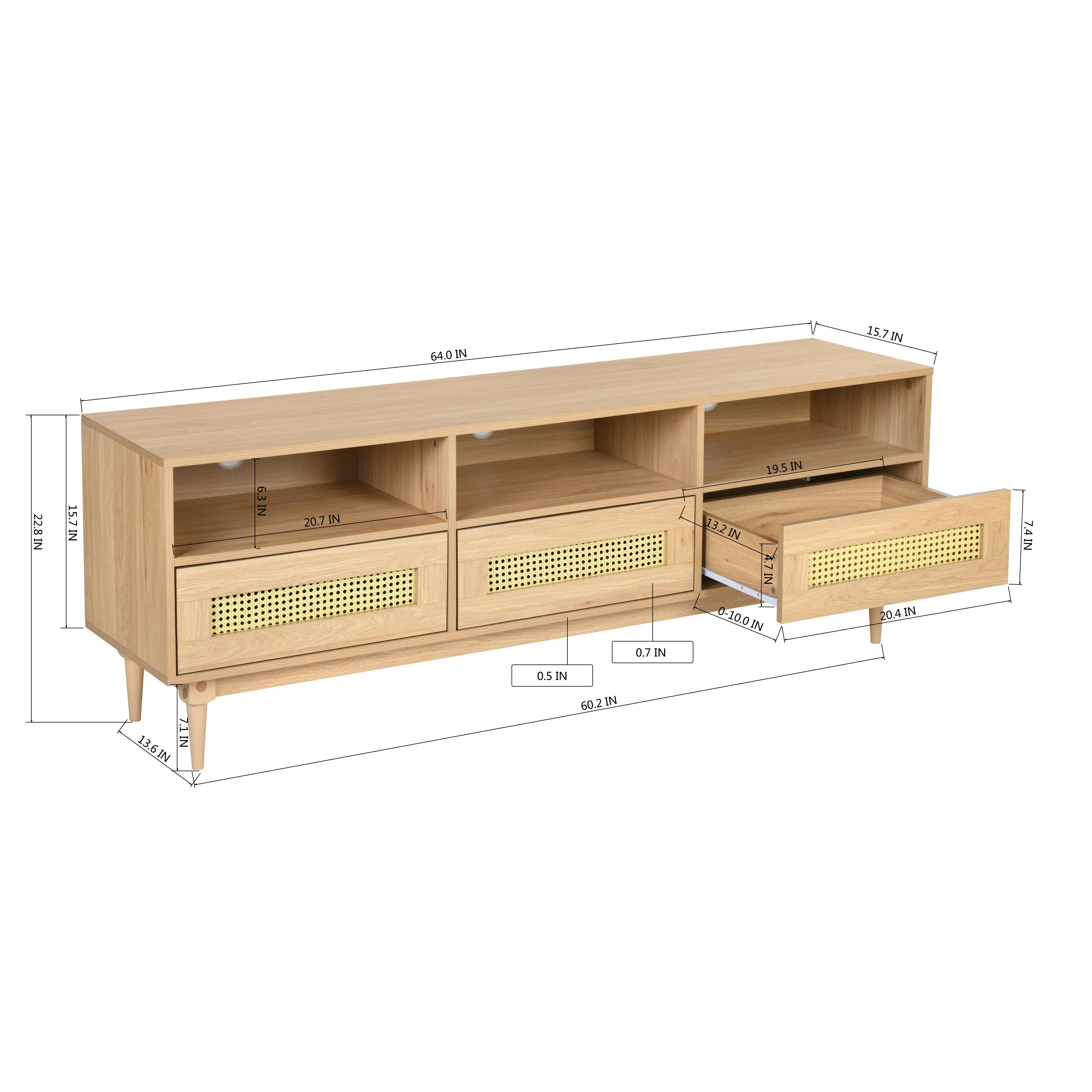 Solid Wood TV Stand for TVs up to 65' - Homy Casa