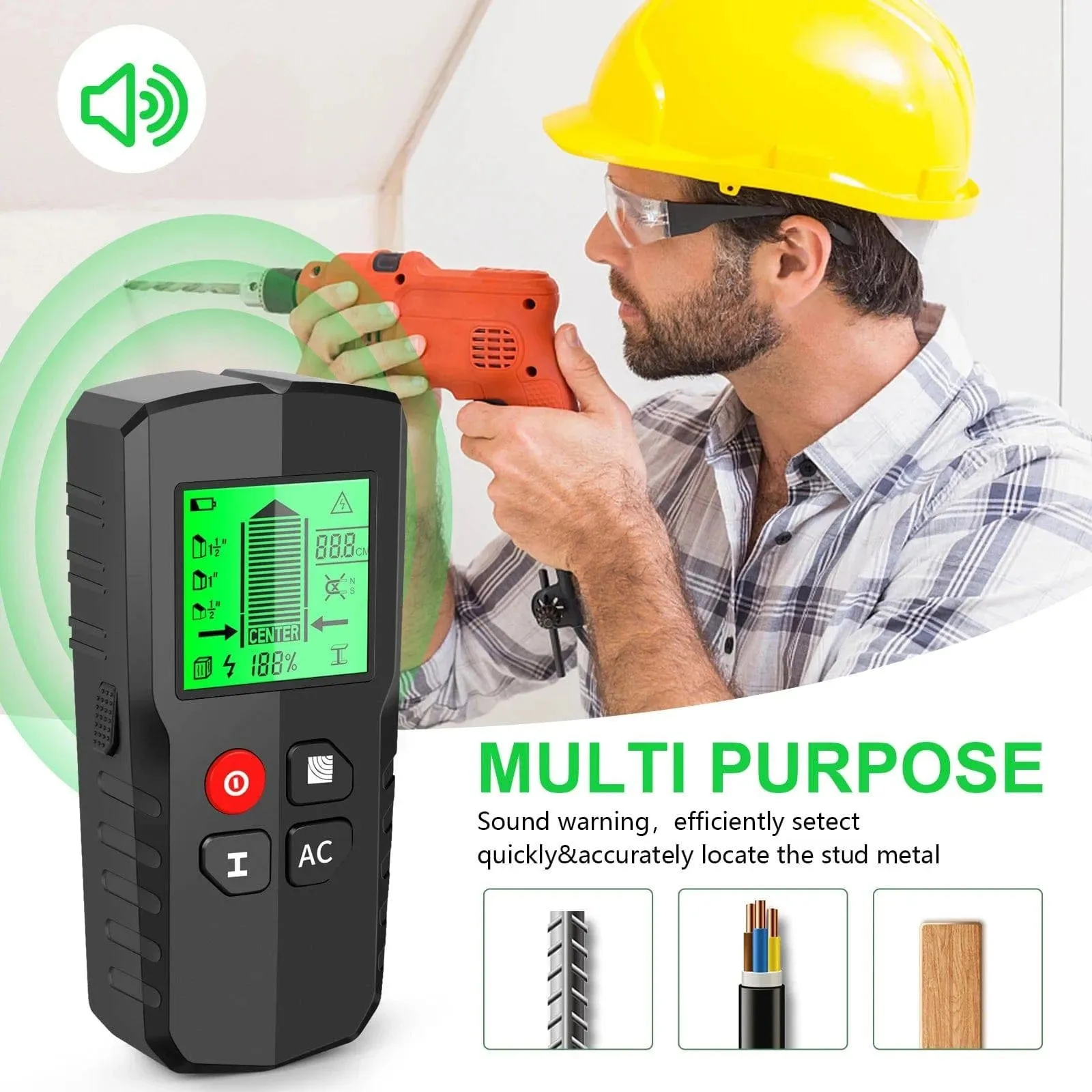 Stud Finder Wall Scanner 5 in 1 Electronic Stud Detector with HD LCD Display Used for Detecting Wood and AC Power