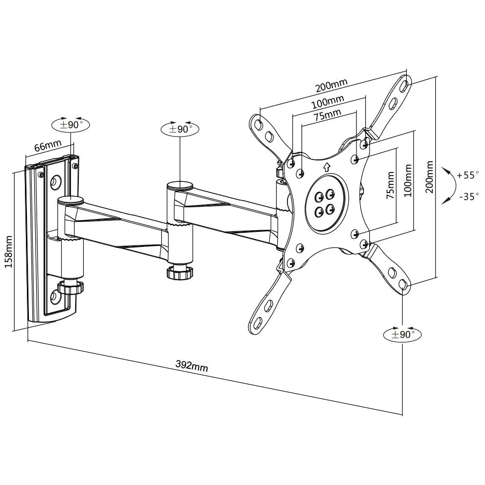 Swing Arm Lockable TV Wall Bracket 13" 15" 17" 19" 23" 24" 28" 32" 37" 40" 42" 43" for Motorhome RV Caravan and Boat VESA Max 200x200