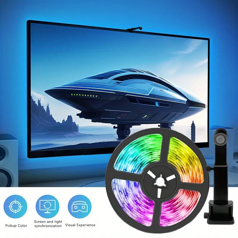 Synchronize LED Lights With TV Images For An Immersive Experience, Control RGB Smart LED Strips With An AR Sensor Camera And Music Synchronization Suitable For TVs Ranging From 35 To 165.1 Cm