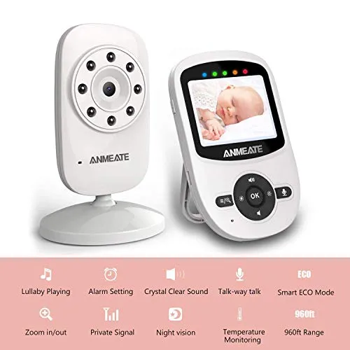 Video Baby Monitor with Digital Camera bwith Temperature Monitor, 960ft Transmission Range, 2-Way Talk, Night Vision