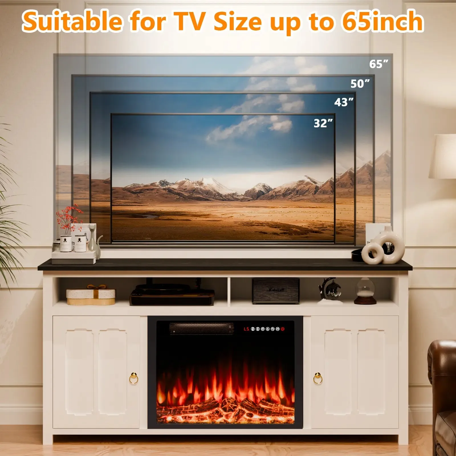 Vitesse 58" Fireplace TV Stand for TVs up to 65", Entertainment Center with 23" Electric Fireplace